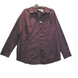 White Stag Womens Size 2X Casual Button Top Plum Long Sleeve Collar & Darts NWOT